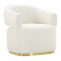 Glamour čalouněné křeslo Juteg v bílé barvě s eko koženým potahem a zlatou podstavou s oblými rohy z kovu