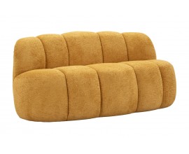 Designová moderní dvoumístná sedačka Berry se žlutým plyšovým potahem a zaobleným cloud tvarem rozděleným na pět částí 145 cm