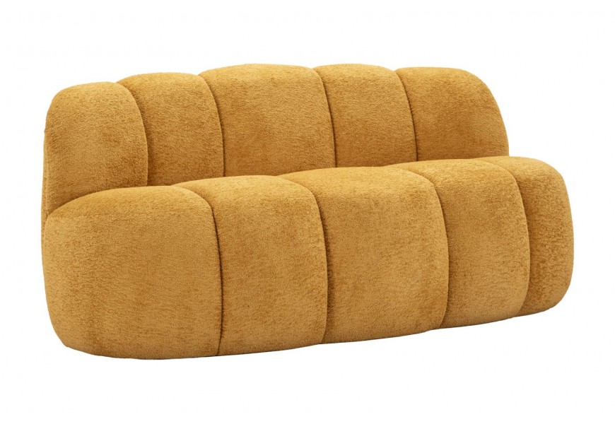 Moderní čalouněná žlutá sedačka Berry s potahem s plyšovou strukturou s delším vlasem bez nožiček a bočních opěrek s cloud designem s pěti segmenty