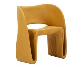 Modern&iacute; žlut&aacute; j&iacute;deln&iacute; židle Orchetta s designovou oh&yacute;banou siluetou s žebrovan&yacute;m reli&eacute;fem