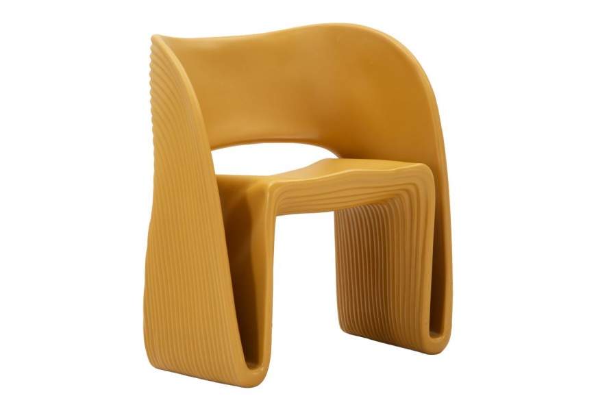Moderní žlutá jídelní židle Orchetta s designovou ohýbanou siluetou s žebrovaným reliéfem