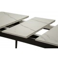 Modern&iacute; obd&eacute;ln&iacute;kov&yacute; rozkl&aacute;dac&iacute; j&iacute;deln&iacute; stůl Tarro s b&iacute;lou deskou s mramorov&yacute;m designem a čern&yacute;ma nohama 120-155 cm