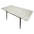 Modern&iacute; obd&eacute;ln&iacute;kov&yacute; rozkl&aacute;dac&iacute; j&iacute;deln&iacute; stůl Tarro s b&iacute;lou deskou s mramorov&yacute;m designem a čern&yacute;ma nohama 120-155 cm