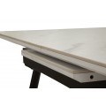 Modern&iacute; obd&eacute;ln&iacute;kov&yacute; rozkl&aacute;dac&iacute; j&iacute;deln&iacute; stůl Tarro s b&iacute;lou deskou s mramorov&yacute;m designem a čern&yacute;ma nohama 120-155 cm
