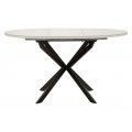 Modern&iacute; mramorov&yacute; kulat&yacute; rozkl&aacute;dac&iacute; j&iacute;deln&iacute; stůl Tarro s b&iacute;lou deskou s &scaron;edou kresbou a černou podstavou 100-140 cm