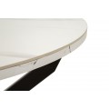 Modern&iacute; mramorov&yacute; kulat&yacute; rozkl&aacute;dac&iacute; j&iacute;deln&iacute; stůl Tarro s b&iacute;lou deskou s &scaron;edou kresbou a černou podstavou 100-140 cm
