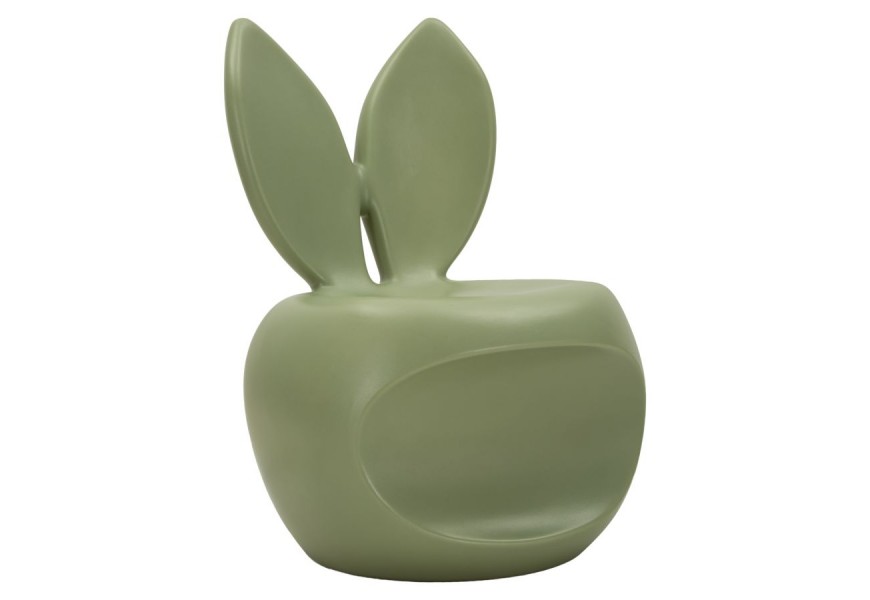 Designov&aacute; zelen&aacute; kulat&aacute; taburetka Genny s hladk&yacute;m matn&yacute;m povrchem s opěrkou se zaječ&iacute;ma u&scaron;ima 79 cm