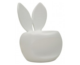 Designov&aacute; kulat&aacute; taburetka Genny v b&iacute;l&eacute; barvě s hladk&yacute;m matn&yacute;m povrchem bez bočn&iacute;ch opěrek s opěrkou zad v podobě zaječ&iacute;ch u&scaron;&iacute;