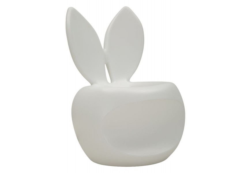 Designová kulatá taburetka Genny v bílé barvě s hladkým matným povrchem bez bočních opěrek s opěrkou zad v podobě zaječích uší