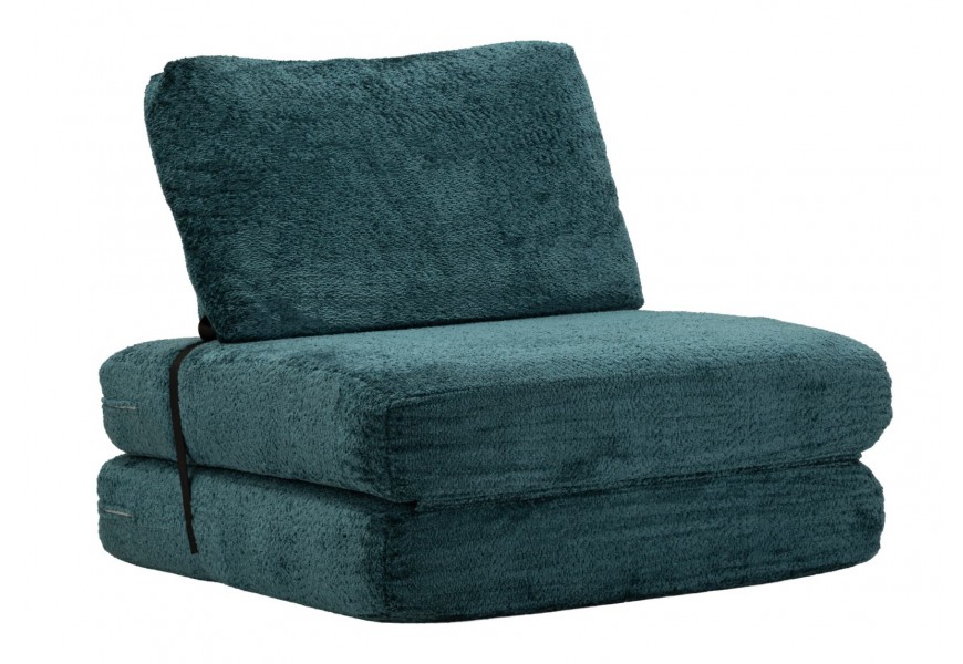 Moderní rozkládací křeslo Raffai s plyšovým potahem v modré barvě v obdélníkovém tvaru