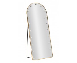 Glamour obd&eacute;ln&iacute;kov&eacute; polohovateln&eacute; &scaron;atn&iacute; zrcadlo Hillie s dotykov&yacute;m displejem a sv&iacute;tidly s tenk&yacute;m r&aacute;mem ve zlat&eacute; barvě z kovu