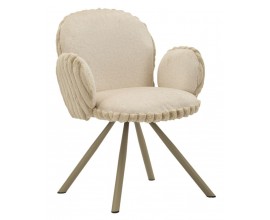 Škandinávska béžová čalúnená jedálenská stolička Falir s plyšovým vrúbkovaným poťahom a kovovými nožičkami 83 cm