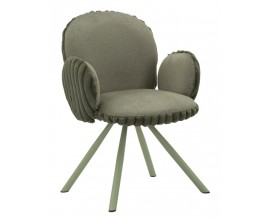 Štýlová skandinávska zelená čalúnená jedálenská stolička Falir s plyšovým poťahom a kovovými nožičkami 83 cm