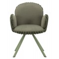 Designov&aacute; skandin&aacute;vska zelen&aacute; čal&uacute;nen&aacute; jed&aacute;lensk&aacute; stolička Falir s ply&scaron;ov&yacute;m poťahom a kovov&yacute;mi nožičkami 83 cm