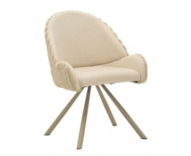 Modern&aacute; čal&uacute;nen&aacute; jed&aacute;lensk&aacute; stolička Falir v bielej kr&eacute;movej farbe s ply&scaron;ov&yacute;m poťahom s vr&uacute;bkovan&iacute;m a zaoblen&yacute;mi opierkami s vyosen&yacute;mi kovov&yacute;mi nožičkami