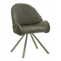 Designová čalúnená jedálenská stolička Falir v zelenej barve s plyšovým poťahom so zaoblenými opierkami a vrúbkovaným prešívaním s kovovými vyosenými nožičkami