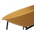 Modern&iacute; žlut&aacute; barov&aacute; židle Isola s kompaktn&iacute; kulatou sedac&iacute; č&aacute;st&iacute; s perforovan&yacute;m designem a čern&yacute;ma nohama 98 cm