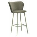 Moderní designová zelená barová židle Denali s kovovými nožičkami s opěrkou na nohy a širokou zádovou opěrkou s hladkým vnitřním potahem a vertikálním prošívaným potahem z vnější strany
