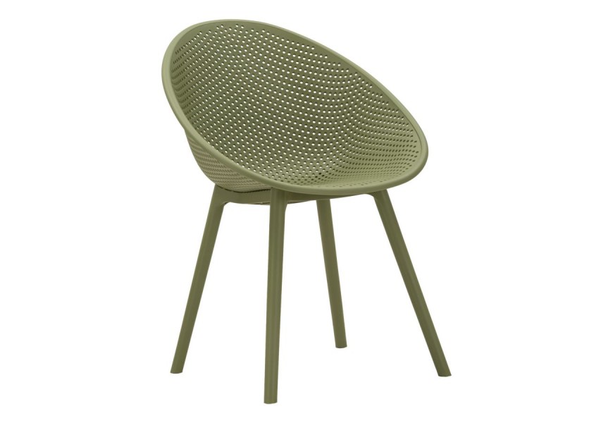 Moderní designová zelená jídelní židle Isola s kulatou sedací částí s perforováním na čtyřech nožičkách