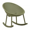 Designové moderně houpací křeslo Isola v syté světle zelené barvě s kulatou sedací částí s pravidelným perforovaným zdobením se čtyřmi nohama a houpacími půloblouky