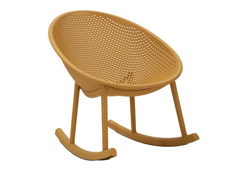 Moderní žluté kulaté houpací křeslo Isola se sedadlem a opěrkou v jednom celku s geometrickým perforovaným designem se čtyřmi nohama