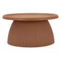 Moderní konferenční stolek Corralejo s kulatou vrchní deskou s vyvýšeným okrajem a širokou zaoblenou nohou s drážkovaným designem v hnědooranžové terakotové barvě