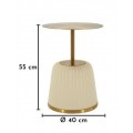 Designov&yacute; glamour kulat&yacute; př&iacute;ručn&iacute; stolek Giselle z kovu ve zlat&eacute; barvě s čalouněnou b&eacute;žovou koženou podstavou 40 cm