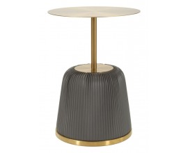 Designov&yacute; glamour zlat&yacute; př&iacute;ručn&iacute; stolek Giselle s kulatou vrchn&iacute; deskou a podstavou s čalouněn&iacute;m z &scaron;ed&eacute; ekokůže 40 cm