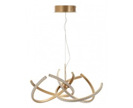 Designov&yacute; art deco kulat&yacute; lustr Elestra s kovovou konstrukc&iacute; s LED osvětlen&iacute;m se čtyřmi symetricky propleten&yacute;mi rameny ve tvaru půloblouků ve zlat&eacute; barvě