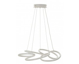 Modern&iacute; b&iacute;l&yacute; lustr Wera s designem kruhu pravidelně oh&yacute;ban&eacute;ho do smyček s LED osvětlen&iacute;m se třemi stupni teploty