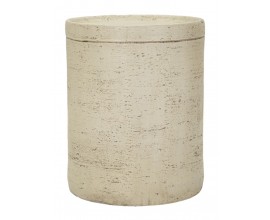 Modern&iacute; kamenn&yacute; př&iacute;ručn&iacute; stolek Cairo s kulatou vrchn&iacute; deskou s vyv&yacute;&scaron;en&yacute;m okrajem s v&aacute;lcovou podstavou bez nožiček s magnesiov&eacute;ho kompozitu s designem světl&eacute;ho b&eacute;žov&eacute;ho p&iacute;skovku s p&oacute;rovitou strukturou