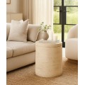 Designov&yacute; modern&iacute; kulat&yacute; př&iacute;ručn&iacute; stolek Cairo v b&eacute;žov&eacute; barvě se vzhledem př&iacute;rodn&iacute;ho p&iacute;skovce 35 cm