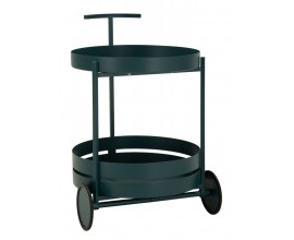 Moderní kulatý kovový modrý servírovací vozík Satre s policí na dvou kolečkách 61 cm