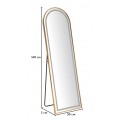 Designov&eacute; glamour stoj&iacute;c&iacute; zrcadlo Leanor se zlat&yacute;m r&aacute;mem s obloukovou vrchn&iacute; č&aacute;st&iacute; a LED osvětlen&iacute;m 160 cm