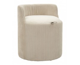 Designová skandinávská kulatá taburetka Shelly s béžovým plyšovým potahem s vertikálním žebrovaným prošíváním 55 cm