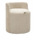 Moderní skandinávská béžová taburetka Shelly kulatého tvaru s úložným prostorem pod sedadlem s plyšovým potahem s vertikálním prošíváním s žebrovaným designem bez nožiček s nízkou opěrkou