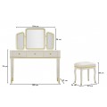 Klasick&yacute; obd&eacute;ln&iacute;kov&yacute; toaletn&iacute; stolek Isabelle s taburetkou v b&iacute;l&eacute; barvě s kovov&yacute;mi detaily a třemi zrcadly 135 cm