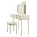 Klasick&yacute; obd&eacute;ln&iacute;kov&yacute; toaletn&iacute; stolek Isabelle s taburetkou v b&iacute;l&eacute; barvě s kovov&yacute;mi detaily a třemi zrcadly 135 cm