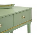 Klasick&yacute; zelen&yacute; dřevěn&yacute; toaletn&iacute; stolek Isabelle s taburetkou se zlat&yacute;mi detaily a dvěma &scaron;upl&iacute;ky se třemi zrcadly 135 cm