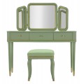 Klasick&yacute; zelen&yacute; dřevěn&yacute; toaletn&iacute; stolek Isabelle s taburetkou se zlat&yacute;mi detaily a dvěma &scaron;upl&iacute;ky se třemi zrcadly 135 cm