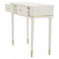 Klasick&yacute; obd&eacute;ln&iacute;kov&yacute; b&iacute;l&yacute; konzolov&yacute; stolek Isabelle se dvěma &scaron;upl&iacute;ky se zlat&yacute;m kovov&yacute;m lemem 110 cm
