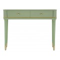 Klasick&yacute; obd&eacute;ln&iacute;kov&yacute; zelen&yacute; dřevěn&yacute; konzolov&yacute; stolek Isabelle se dvěma &scaron;upl&iacute;ky a zlat&yacute;mi kovov&yacute;mi detaily 110 cm