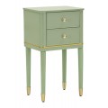 Glamour zelený noční stolek Isabelle se zaoblenými rohy ze dřeva se zlatými detaily z kovu se dvěma zásuvkami