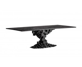 Luxusn&iacute; art deco čern&yacute; obd&eacute;ln&iacute;kov&yacute; j&iacute;deln&iacute; stůl Cubia Nera s geometrickou nohou z mangov&eacute;ho dřeva 290 cm
