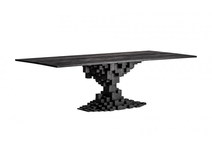 Luxusn&iacute; art deco čern&yacute; obd&eacute;ln&iacute;kov&yacute; j&iacute;deln&iacute; stůl Cubia Nera s geometrickou nohou z mangov&eacute;ho dřeva 290 cm