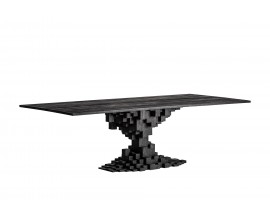 Luxusn&iacute; geometrick&yacute; obd&eacute;ln&iacute;kov&yacute; j&iacute;deln&iacute; stůl Cubia Nera s kostkovanou nohou z masivn&iacute;ho mangov&eacute;ho dřeva 250 cm