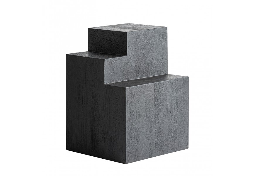 Luxusní art deco geometrický čtvercový příruční stolek Cubia Nera v černé barvě z masivního mangového dřeva 55 cm