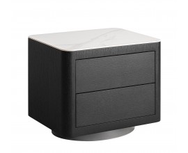 Luxusn&iacute; art deco hněd&yacute; mramorov&yacute; nočn&iacute; stolek Holis v obd&eacute;ln&iacute;kov&eacute;m tvaru se dvěma &scaron;upl&iacute;ky a mramorovou deskou 55 cm