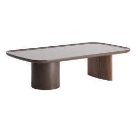 Luxusn&iacute; art deco obd&eacute;ln&iacute;kov&yacute; hněd&yacute; konferenčn&iacute; stolek Kirian s leskl&yacute;m povrchem a kulat&yacute;ma nohama 133 cm