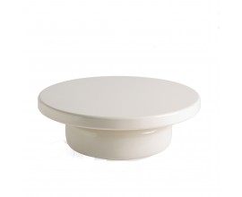 Luxusn&iacute; art deco kulat&yacute; b&iacute;l&yacute; konferenčn&iacute; stolek Verde s obl&yacute;mi hranami s leskl&yacute;m hladk&yacute;m povrchem 90 cm